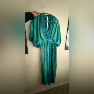 Teal Paisley Maxi Dress with Batwing Sleeves